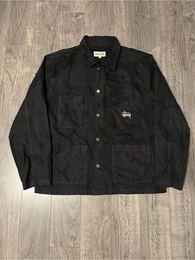Stussy Black Men’s lady print Button-Up Utility Jacket